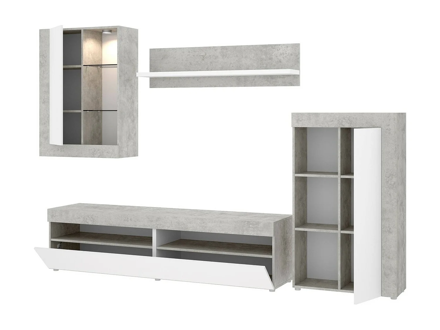 Dmora Wandmeubel Beverin 42x265x180h cm Wit Modulair 12 Planken, 3 Deuren