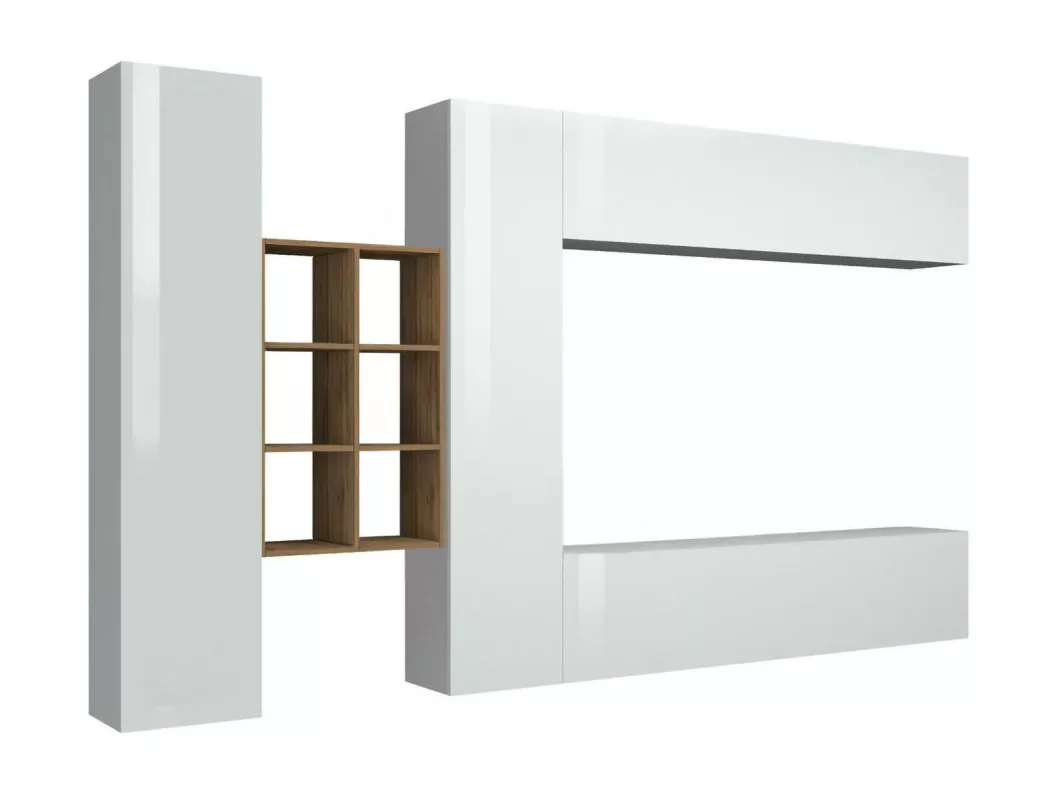 Kauf Unique Wohnzimmermöbel Dcaldar, Wohnzimmer-Set TV-Möbel mit 4 Türen, Mehrzweck-Wohnmöbel, 100% Made in Italy, cm 280x30h180, glänzend weiß und Ahorn