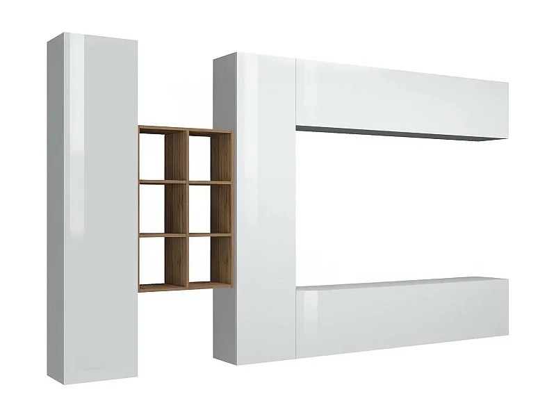 Parete Attrezzata Agna, 17 Ripiani Made in Italy, 30x280x180h cm Bianco Lucido