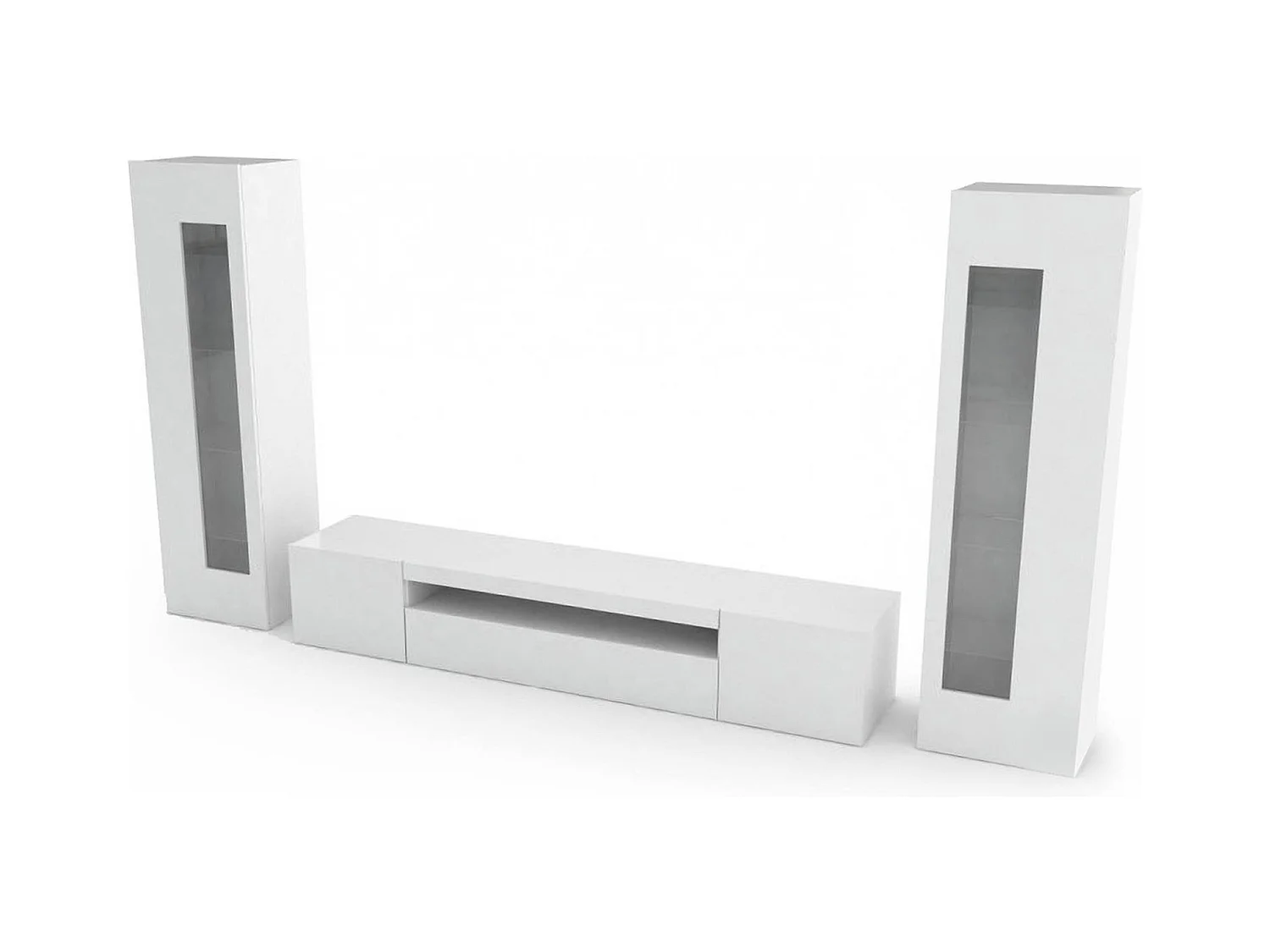 Dcontin wandsysteem, TV-meubel woonkamerset, Multifunctioneel woonkamermeubilair, 100% Made in Italy, 290x40h162 cm, Glanzend wit