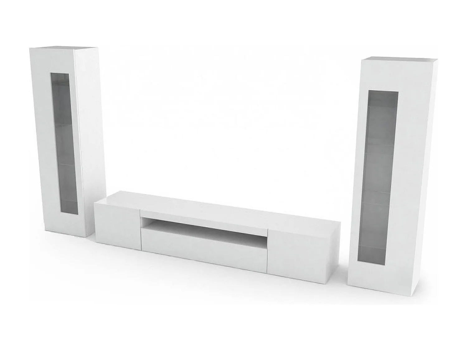 Pared Equipada Dcontin, Conjunto de salón con soporte TV, Mueble de salón polivalente, 100% Made in Italy, cm 290x40h162, Blanco brillo