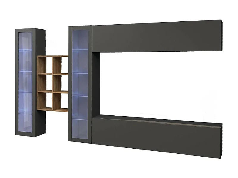 Wohnzimmermöbel Dcaprin, Wohnzimmer-Set TV-Möbel mit 4 Türen, Mehrzweck-Wohnmöbel, 100% Made in Italy, cm 280x30h180, Anthrazit und Ahorn