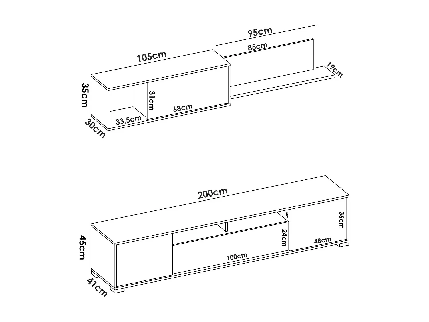 Dmora Parete attrezzata Gruf, Set da Soggiorno Porta TV, Mobile Salotto Multiuso, 200x41h180 cm, Rovere e Bianco Lucido