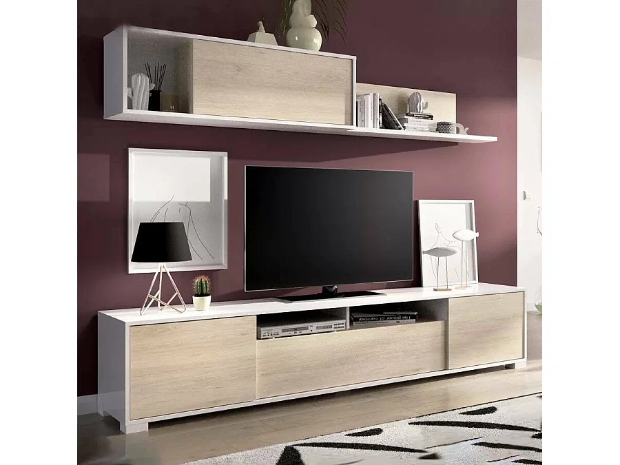 Dmora Wandmeubel Gruf 41x200x180h cm Bruin Eiken Modulair: 6 Planken, 4 Deuren