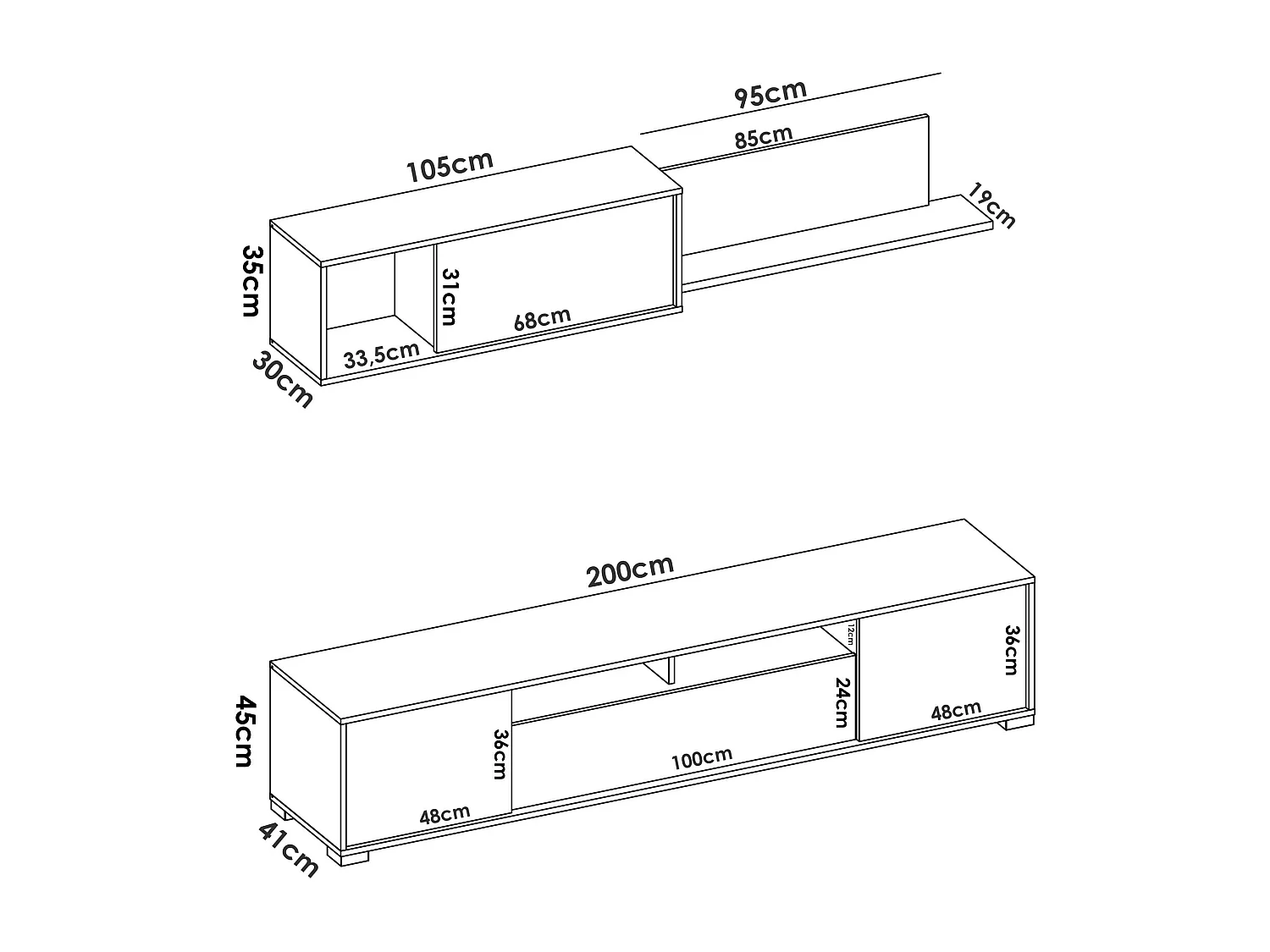 Dmora Wandmeubel Gruf 41x200x180h cm Bruin Eiken Modulair: 6 Planken, 4 Deuren