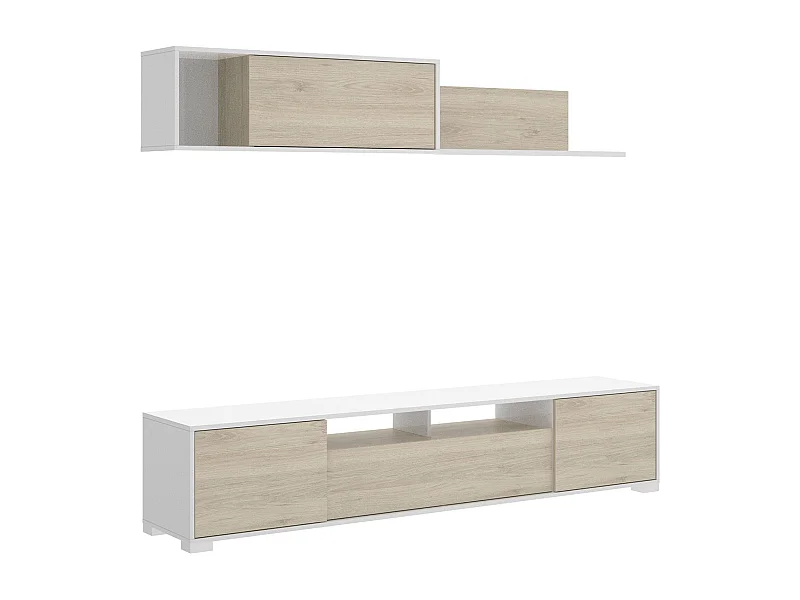 Dmora Wandmeubel Gruf 41x200x180h cm Bruin Eiken Modulair: 6 Planken, 4 Deuren