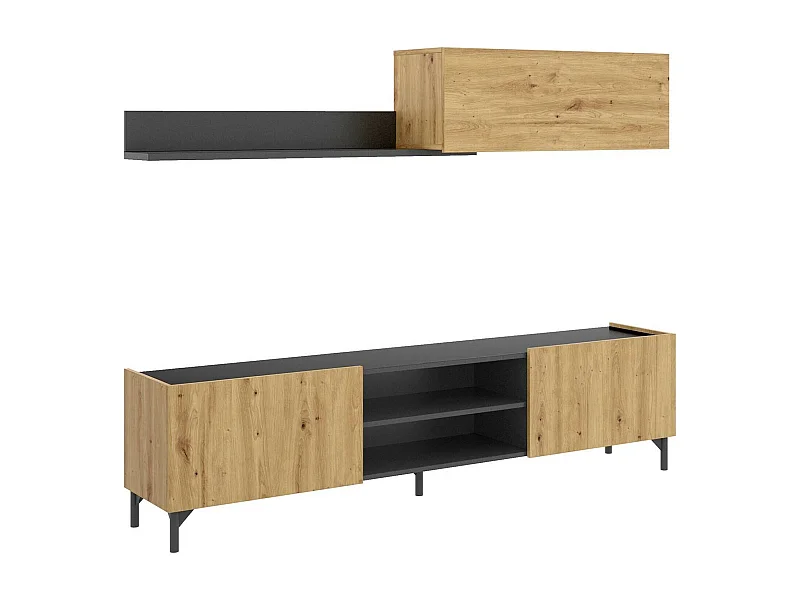 Dmora - Parete attrezzata Ama, 182x35h180 cm, Rovere Nodi e Antracite