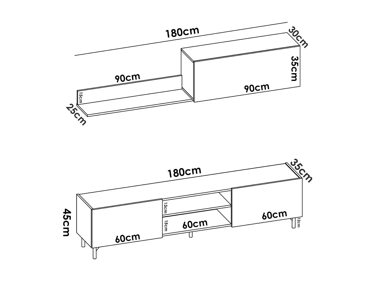 Mueble de pared Dfuse, Conjunto de salón con soporte TV, Mueble de salón polivalente, 182x35h180 cm, Roble Nodo y Antracita