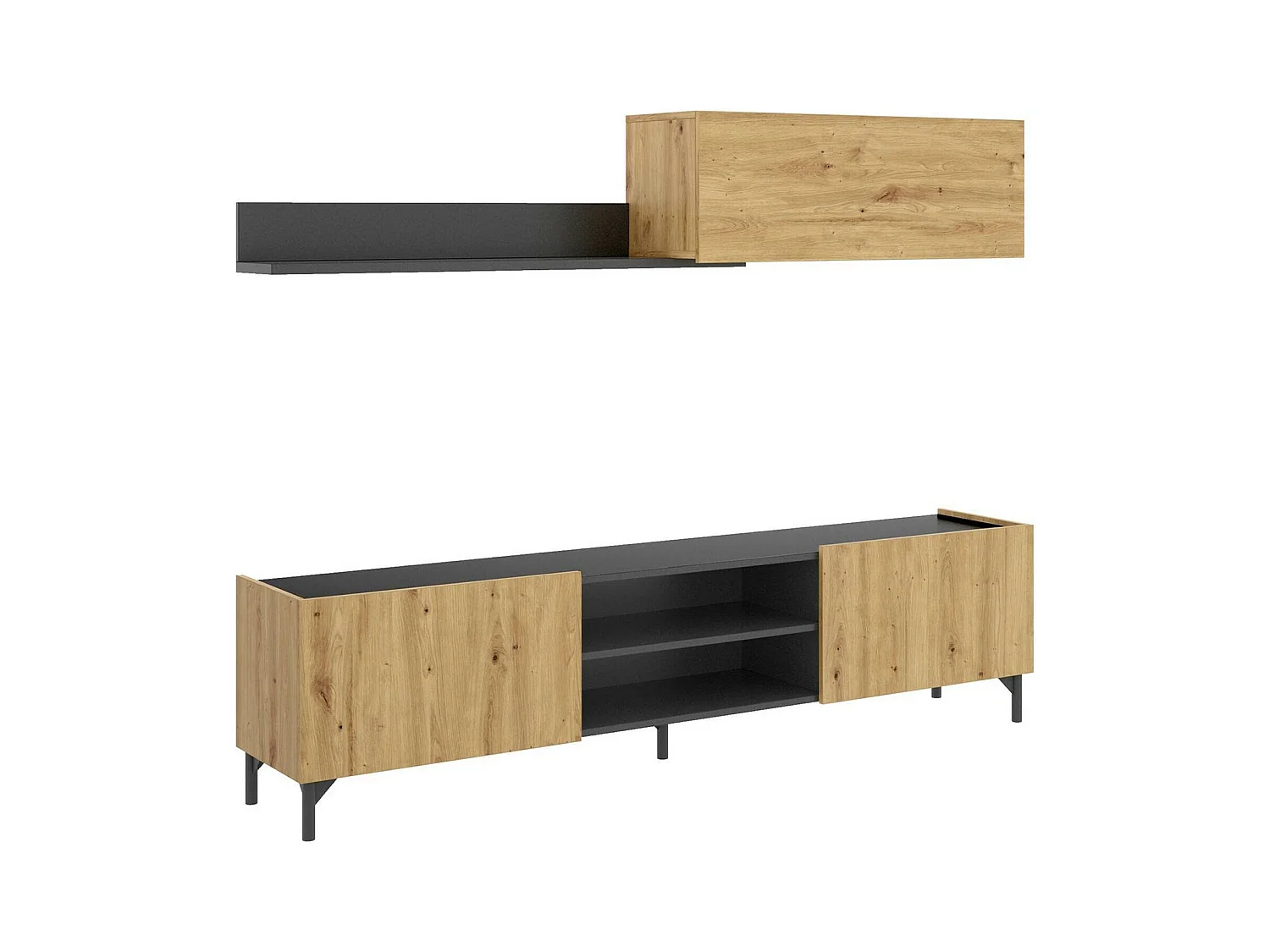Dfuse wandsysteem, TV-meubel woonkamerset, Multifunctioneel woonkamermeubilair, 182x35h180 cm, Geknoopt eiken en antraciet