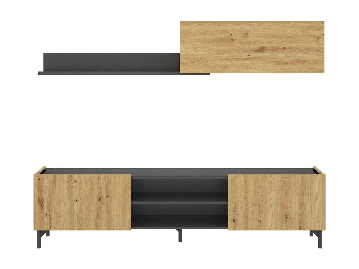 Wohnwand Dfuse, TV-Ständer-Wohnzimmerset, Mehrzweck-Wohnzimmermöbel, 182x35h180 cm, Node Oak und Anthrazit