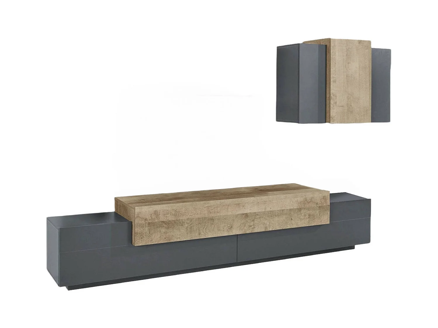 Élément mural Dmar, ensemble de salon meuble TV, meuble de salon polyvalent, 100% Made in Italy, 240x45h180 cm, Anthracite et Érable