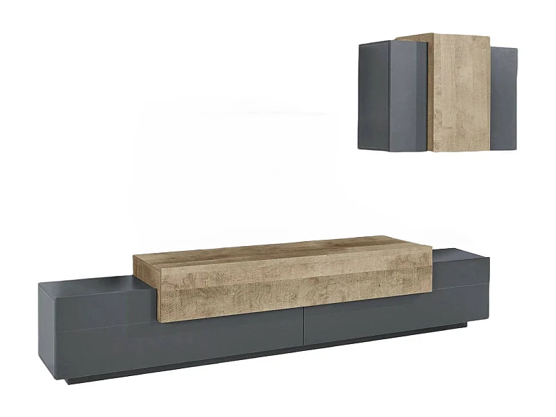 Parete Attrezzata Alaskino, 11 Ripiani Made in Italy, 45x240x180h cm Nero Antracite