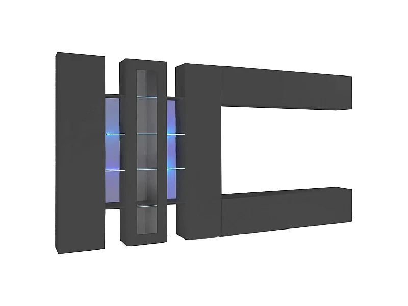 Pared Equipada Dfilard, Conjunto de salón con soporte de TV, Mueble de salón con vitrina y luz LED, 100% Made in Italy, cm 320x30h180, Antracita