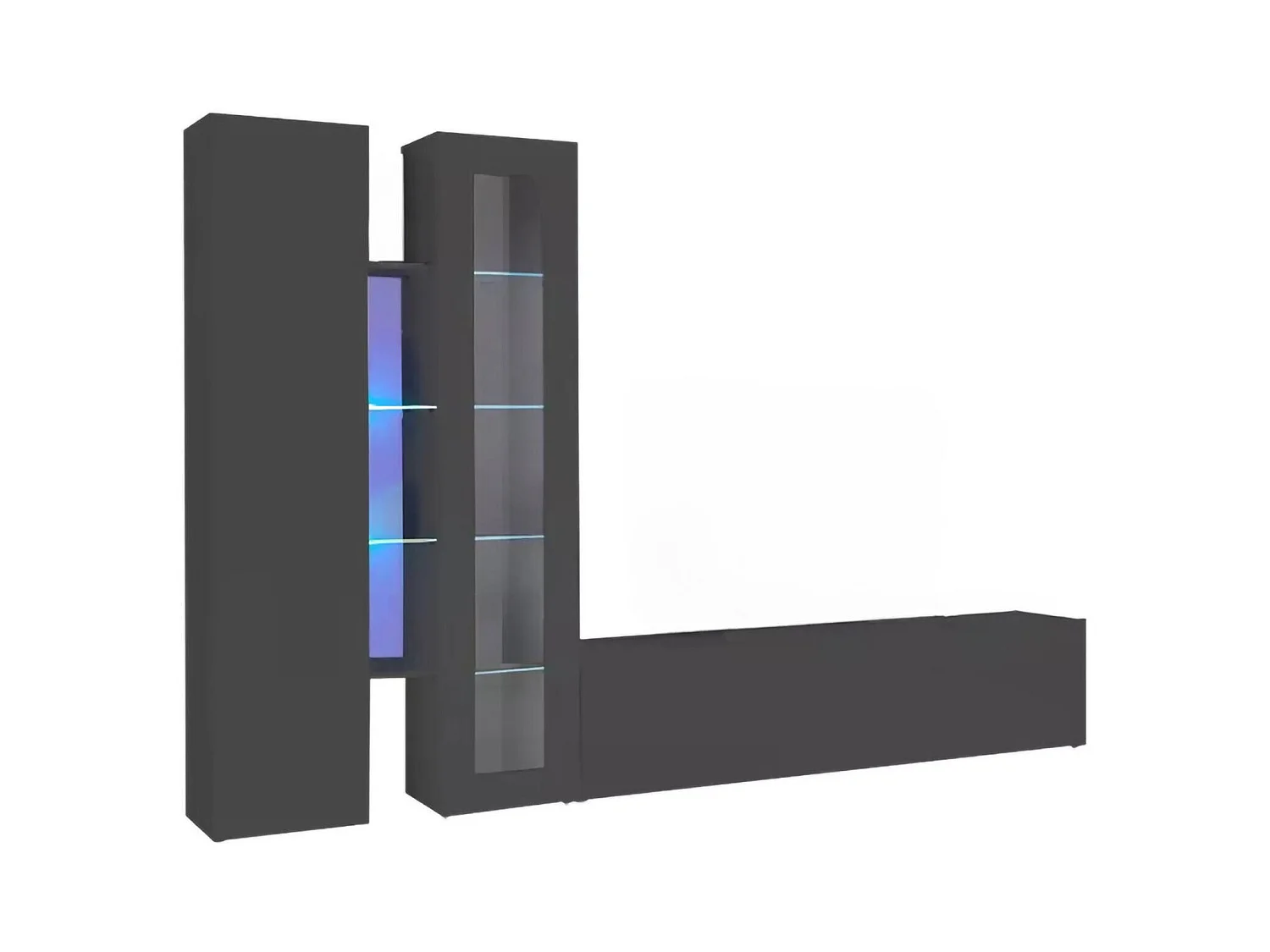 Dcau wandsysteem, 3-deurs TV-meubel woonkamerset, Multifunctioneel woonkamermeubel met vitrine en LED-licht, 100% Made in Italy, 280x30h180 cm, Antraciet