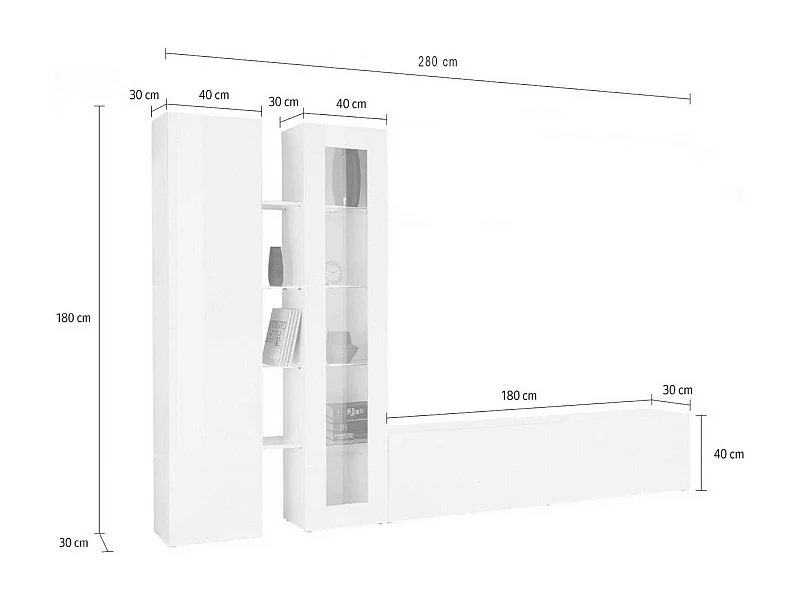 Parete Attrezzata Arin, 13 Ripiani Made in Italy, 30x280x180h cm Nero Antracite