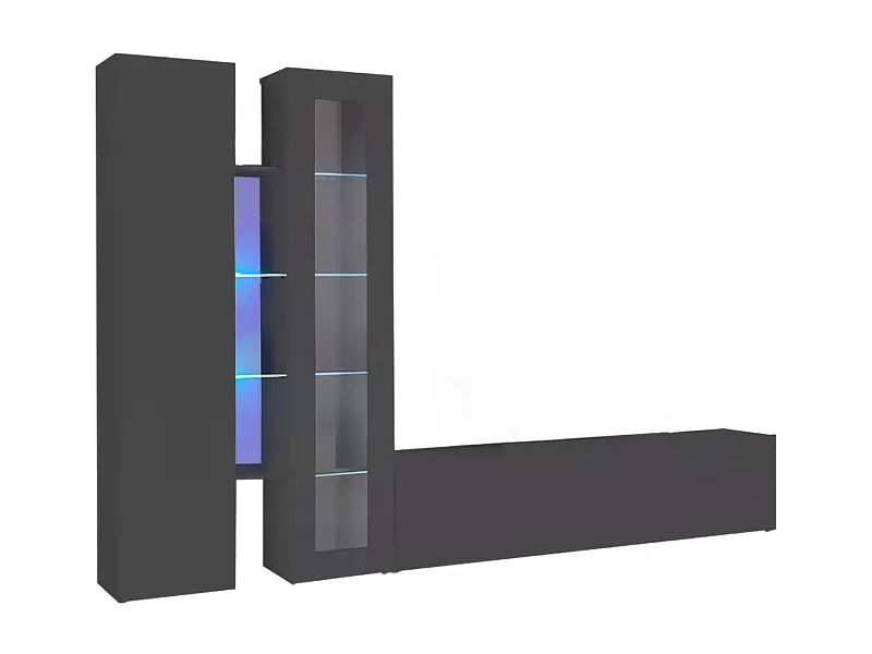 Élément mural Dcau, meuble TV 3 portes, meuble de salon polyvalent avec vitrine et lumière LED, 100% Made in Italy, 280x30h180 cm, Anthracite