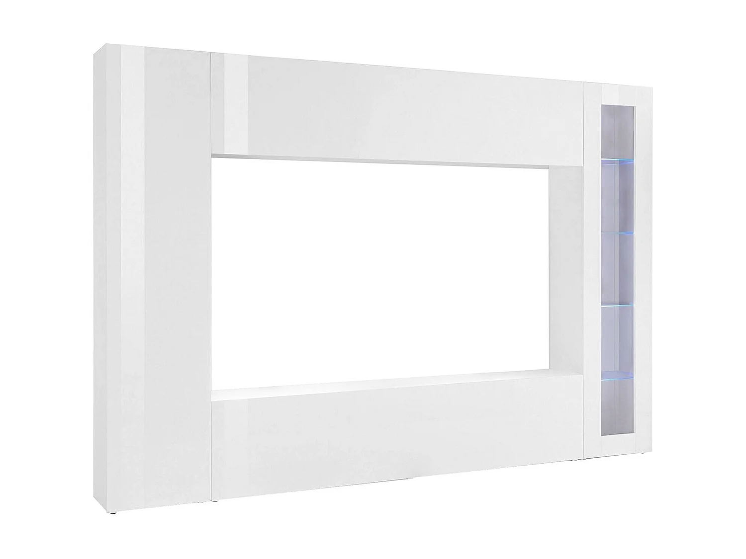 Élément Mural Dgirm, Blanc Brillant, Avec Lumière Led Bleue Et Vitrine