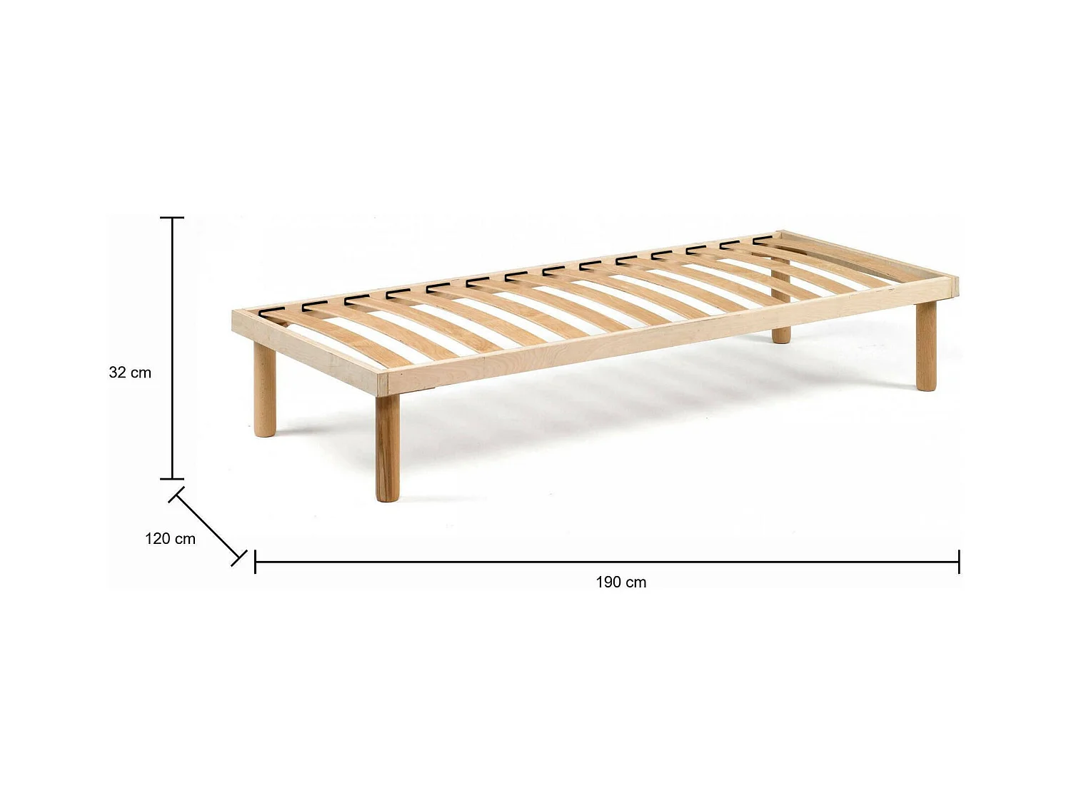 Quadratische und eine halbe Bettbasis Dabatne, Orthopädische Unterlage mit Holzlatten, 100% Made in Italy, Cm 120x190h31