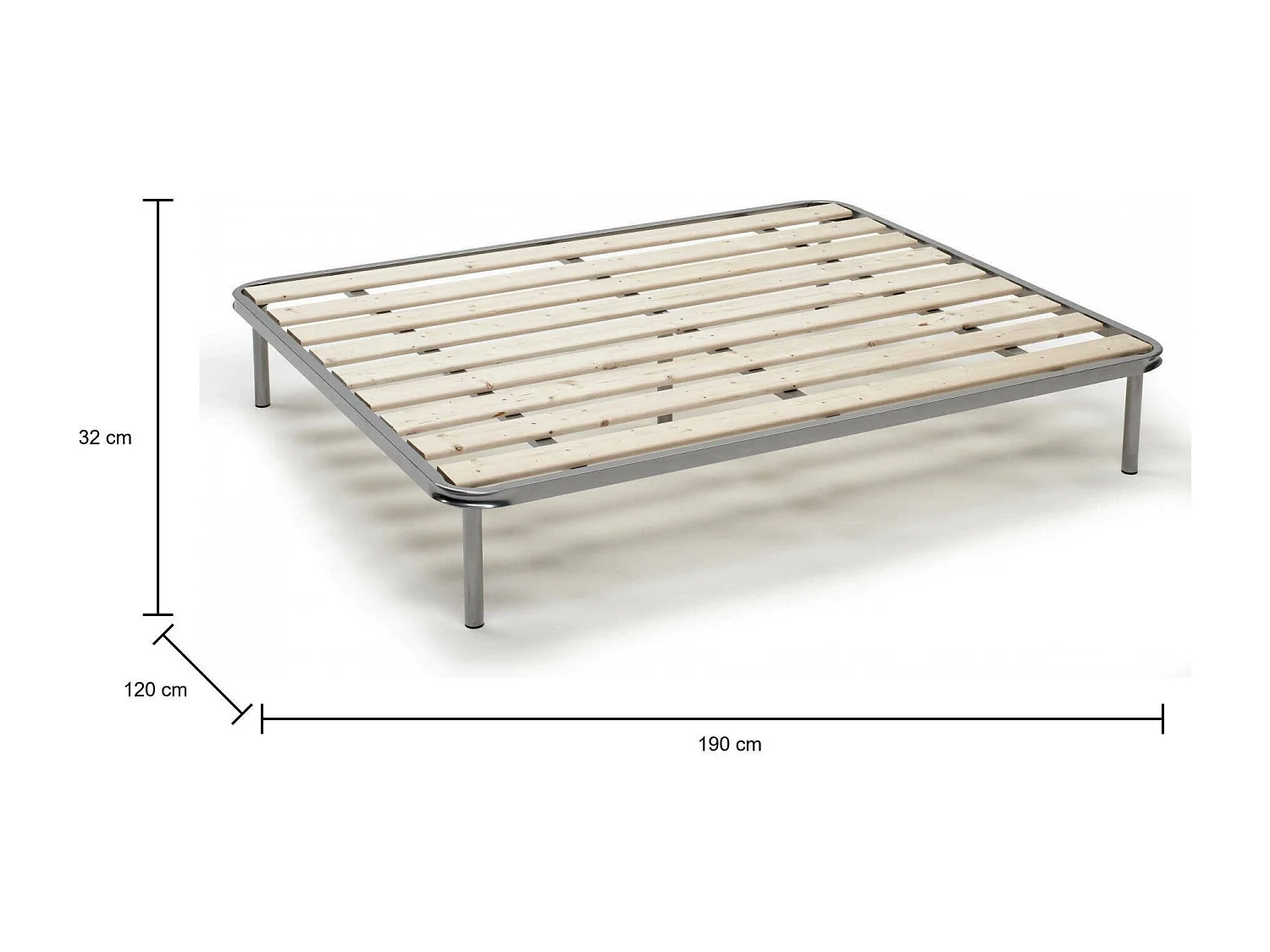 Quadratische und eine halbe Bettbasis Dabaun, Orthopädischer Sockel mit gehobelten Latten, 100% Made in Italy, Cm 120x190h31