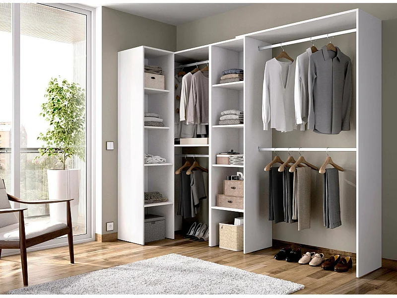 Kleiderschrank Dmagrin, Struktur für begehbaren Eckschrank, offene Eckgarderobe, 228 x 79 x 187 cm, WeiÃŸ