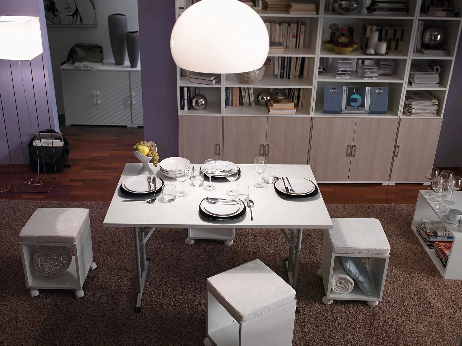 Table pliante Daccurs, Etagère de camping avec pieds pliants en métal, Table à manger moderne polyvalente, 100% Made in Italy, 125x75h80 cm, Blanc
