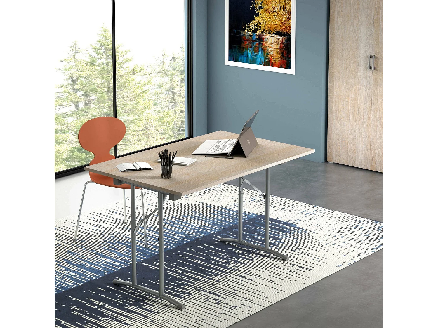 Klapptisch Daccurs, Campingtisch mit klappbaren Metallbeinen, Moderner Mehrzweck - Esstisch, 100% Made in Italy, 125x75h80 cm, Eiche und Grau