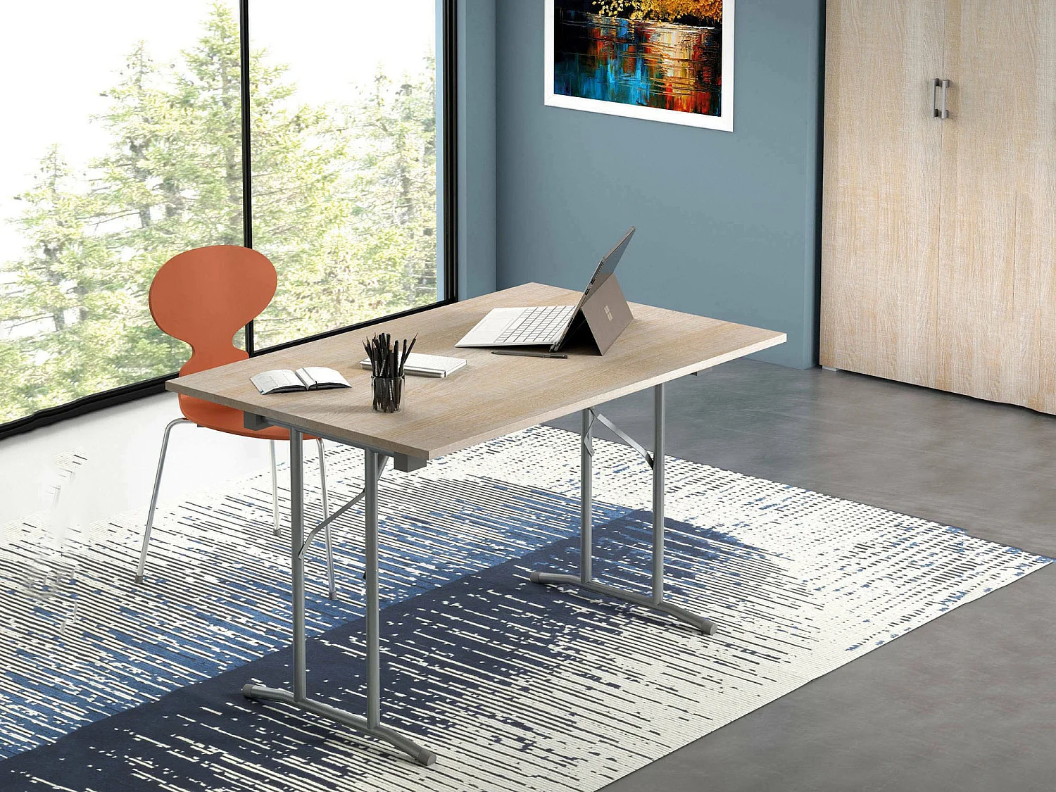 Daccurs klaptafel, Campingtafel met opklapbare metalen poten, Multifunctionele moderne eettafel, 100% Made in Italy, 125x75h80 cm, Eiken en Grijs