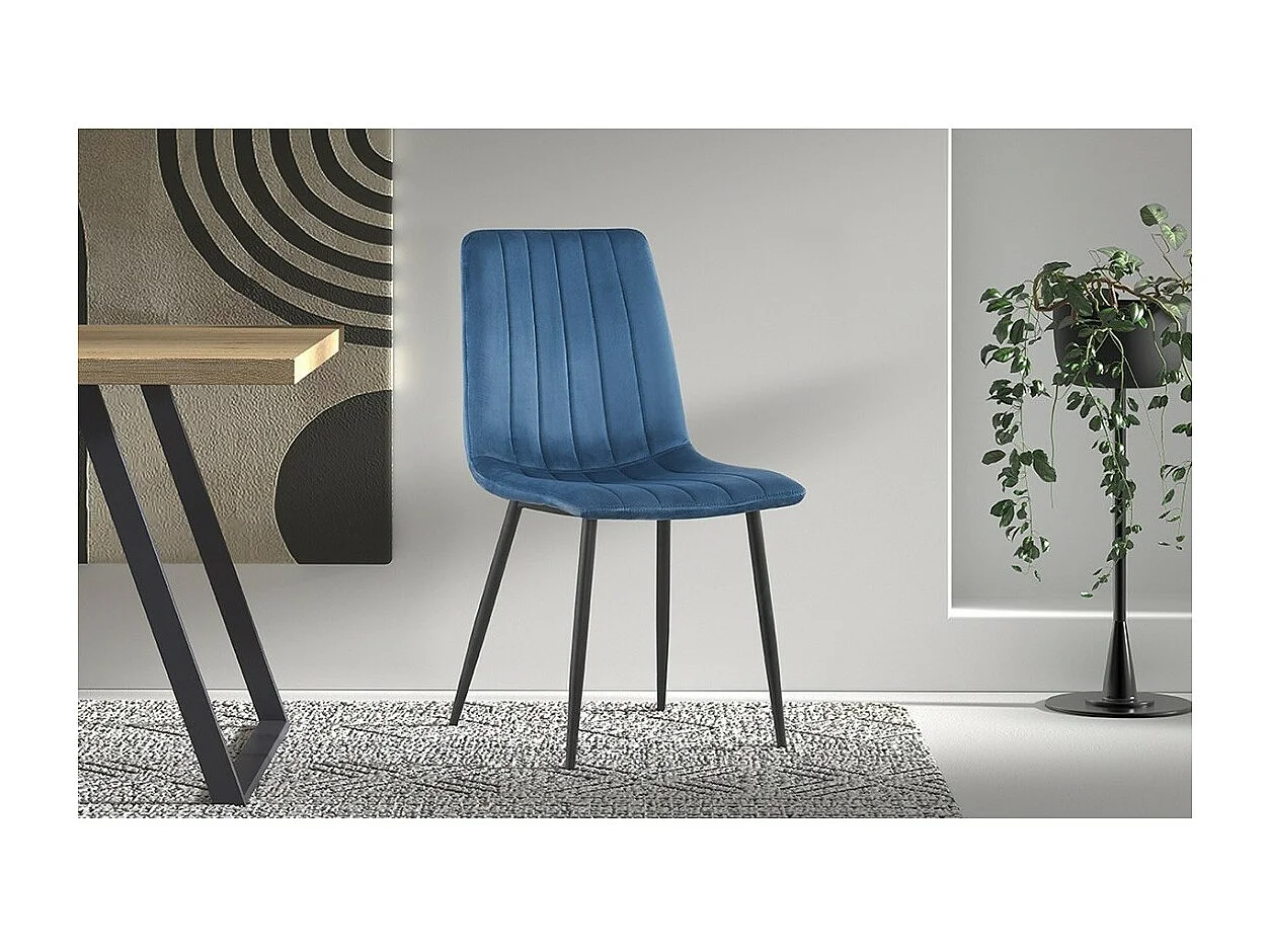 Cadeira BRUCE Veludo Azul, dimensões: A86 x L45 x P55 cm, ideal para uma sala de jantar design e moderna.
