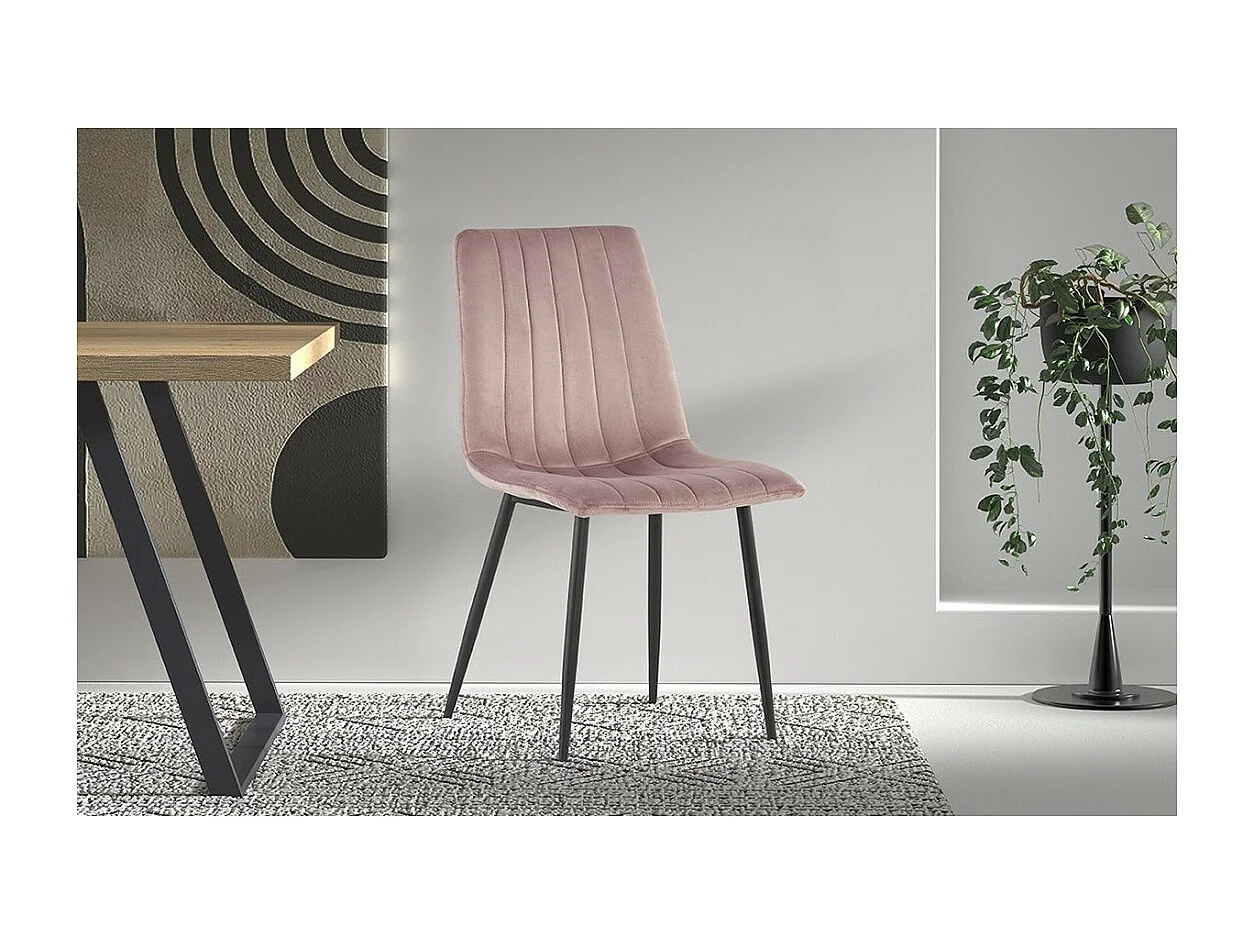 Chaise BRUCE Velours Rose, dimensions: H86 x L45 x P55 cm, idéal pour une salle à manger design et moderne
