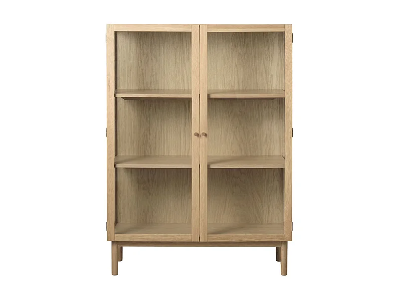 Cahir - Vitrine 2 portes en verre trempé et bois H140cm - Bois clair