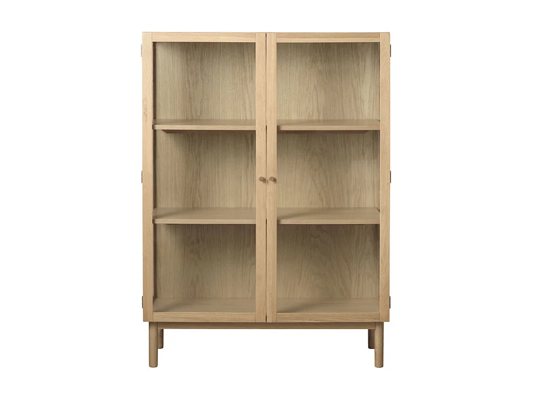 Cahir - Vitrine 2 portes en verre trempé et bois H140cm - Bois clair