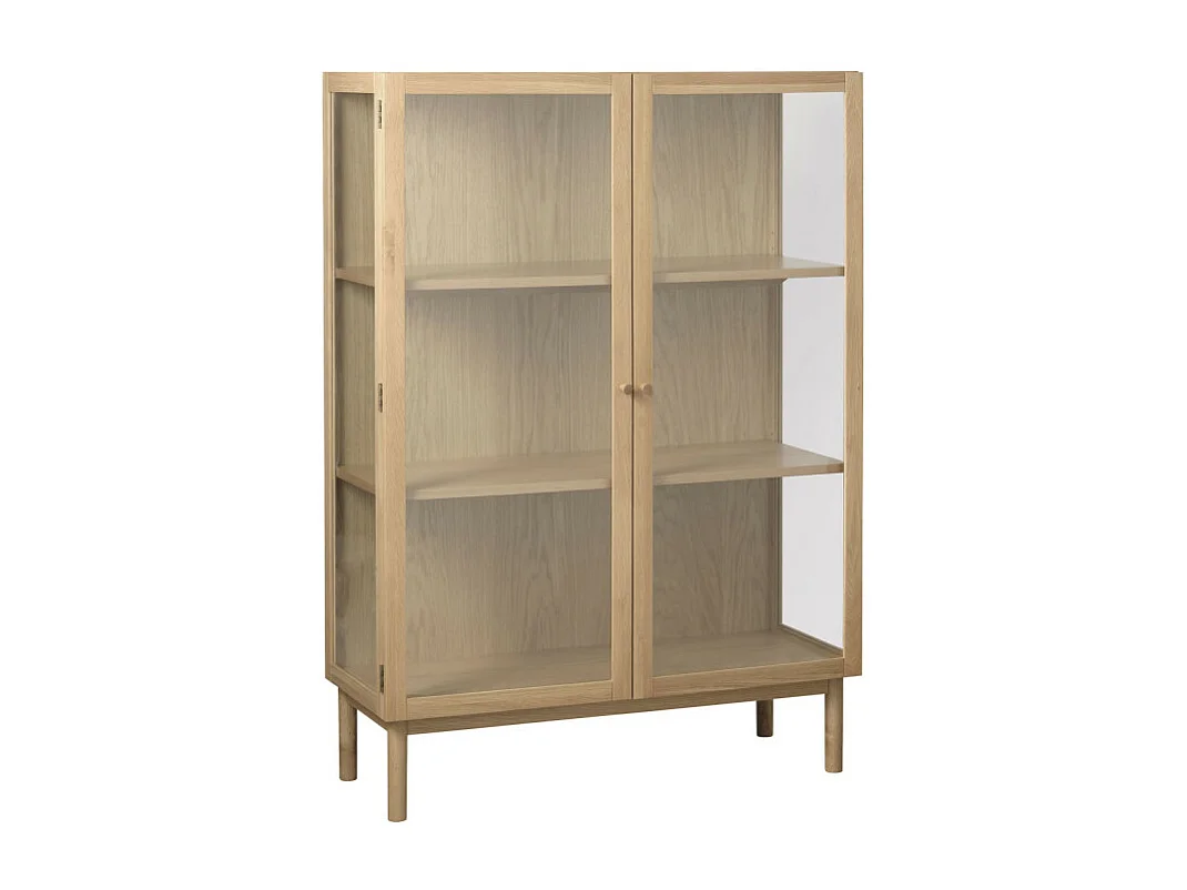 Cahir - Vitrine 2 portes en verre trempé et bois H140cm - Bois clair