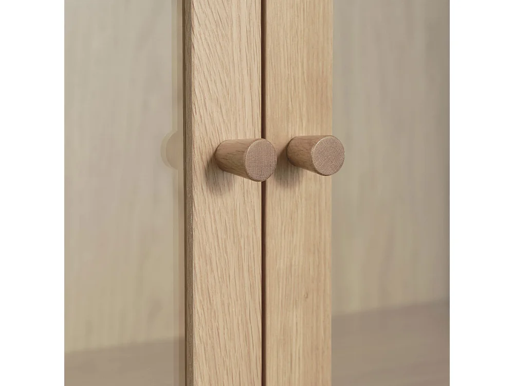 Cahir - Vitrine 2 portes en verre trempé et bois H140cm - Bois clair