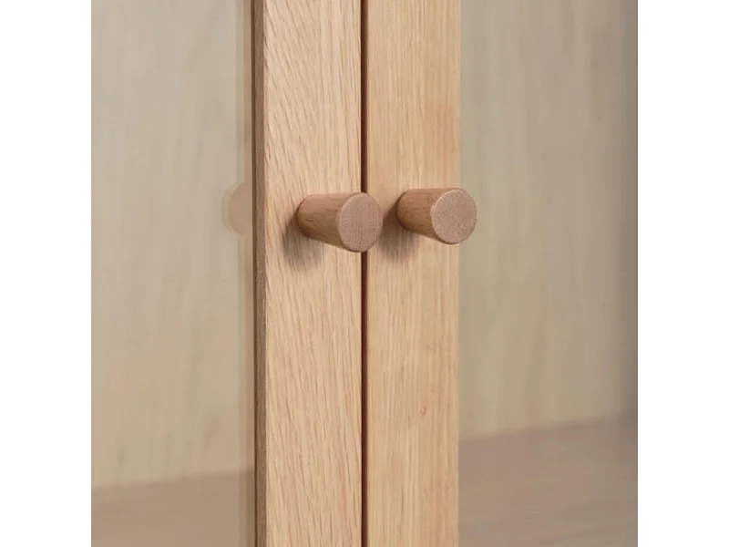 Cahir - Vitrine 2 portes en verre trempé et bois H140cm - Bois clair