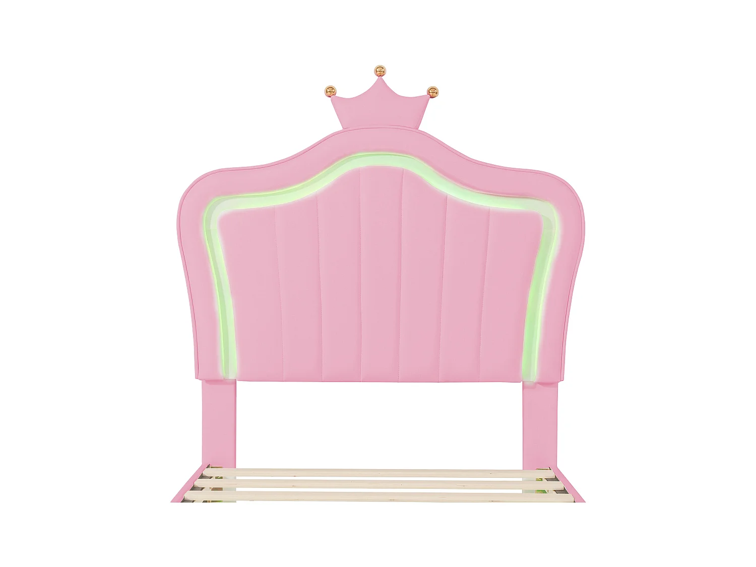 Lit enfant en similicuir avec LED - tête de lit en forme de couronne - 90x200cm - rose