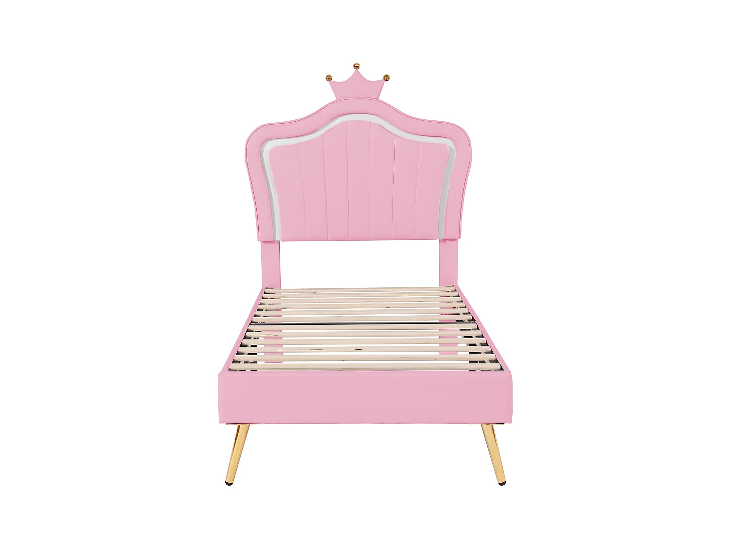 Lit enfant en similicuir avec LED - tête de lit en forme de couronne - 90x200cm - rose
