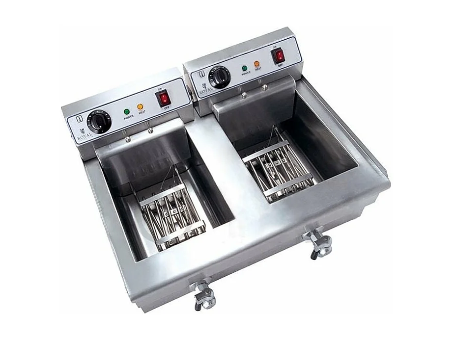 Freidora acero inoxidable 2 depósitos depósito de 16 litros y grifo de vaciado con resistencia extraíble 380 V profesional 3614029