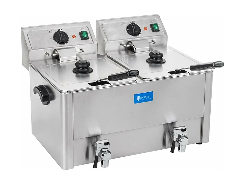 Friggitrice in acciaio inox 2 vasche vasca estraibile 13 litri con termostato professionale EGO timer 3614021