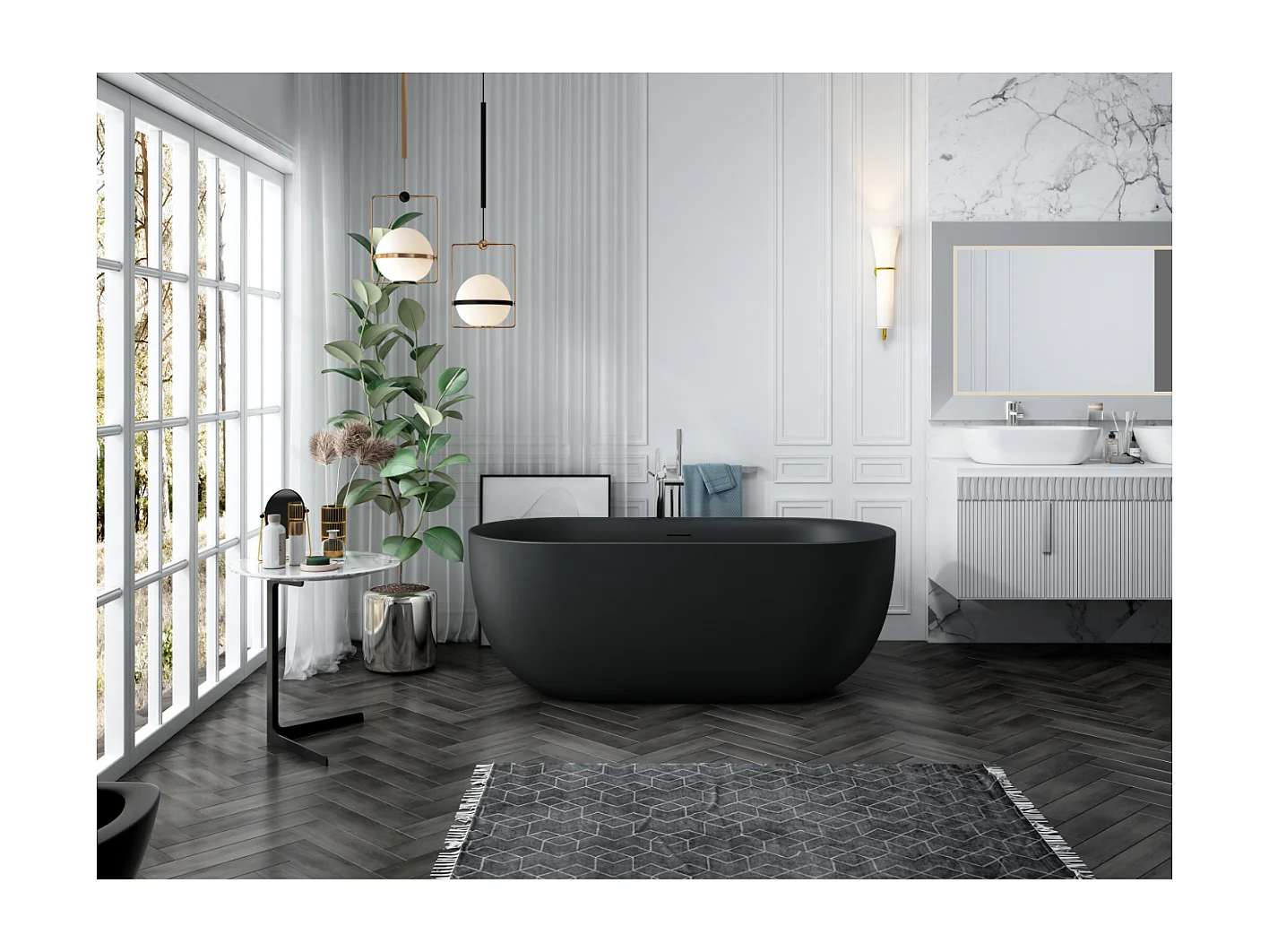 Freistehende Badewanne LISBON SCHWARZ MATT 150 cm