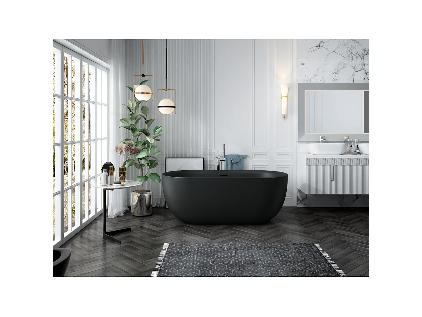 Freistehende Badewanne LISBON SCHWARZ MATT 150 cm
