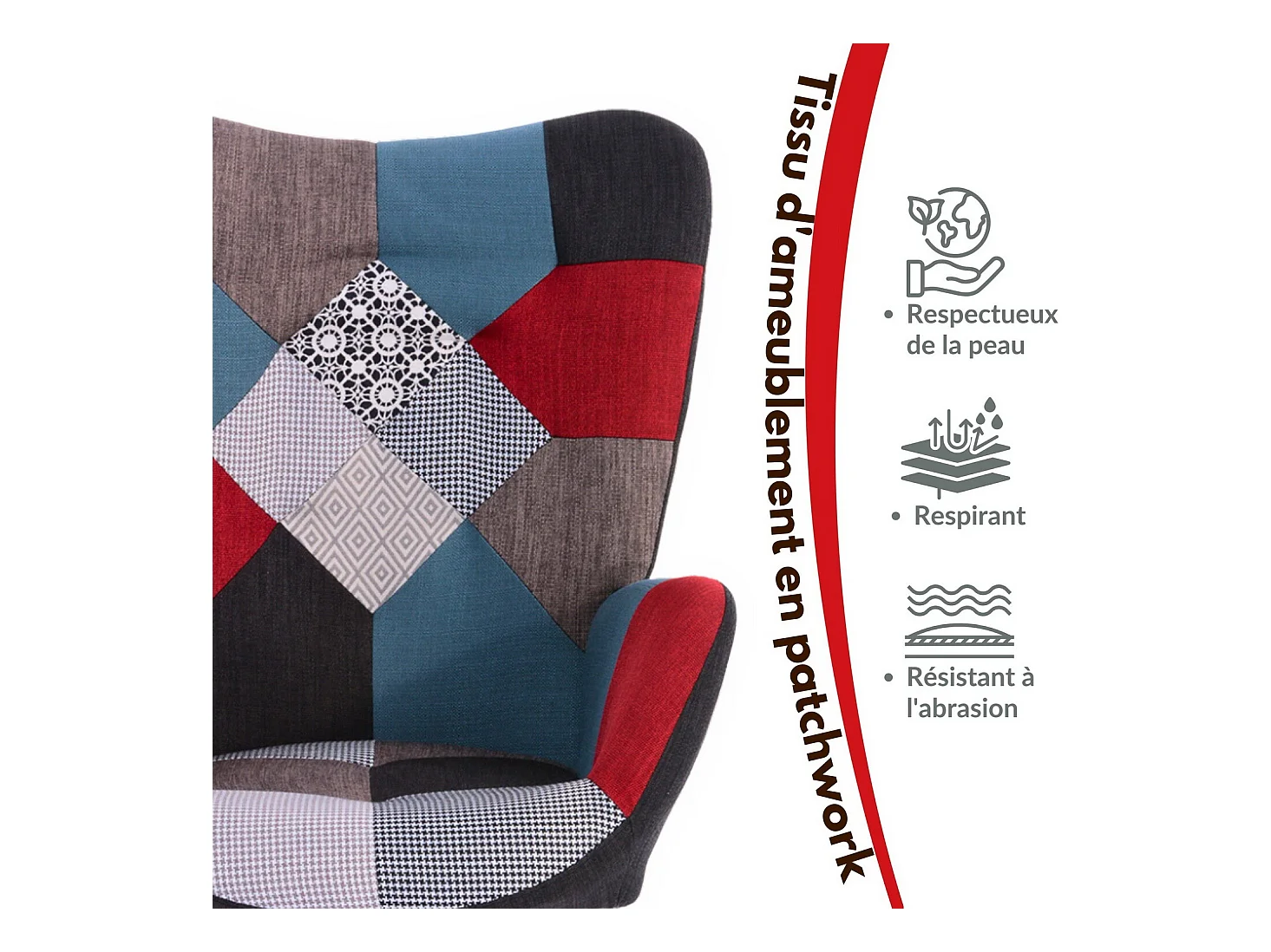 MEUBLES COSY Fauteuil à Bascule Allaitement Scandinave Chaise Loisir et Repos en Tissu Patchwork avec Pieds en E' Bois Métal pour Salon, Chambre, Le Balcon