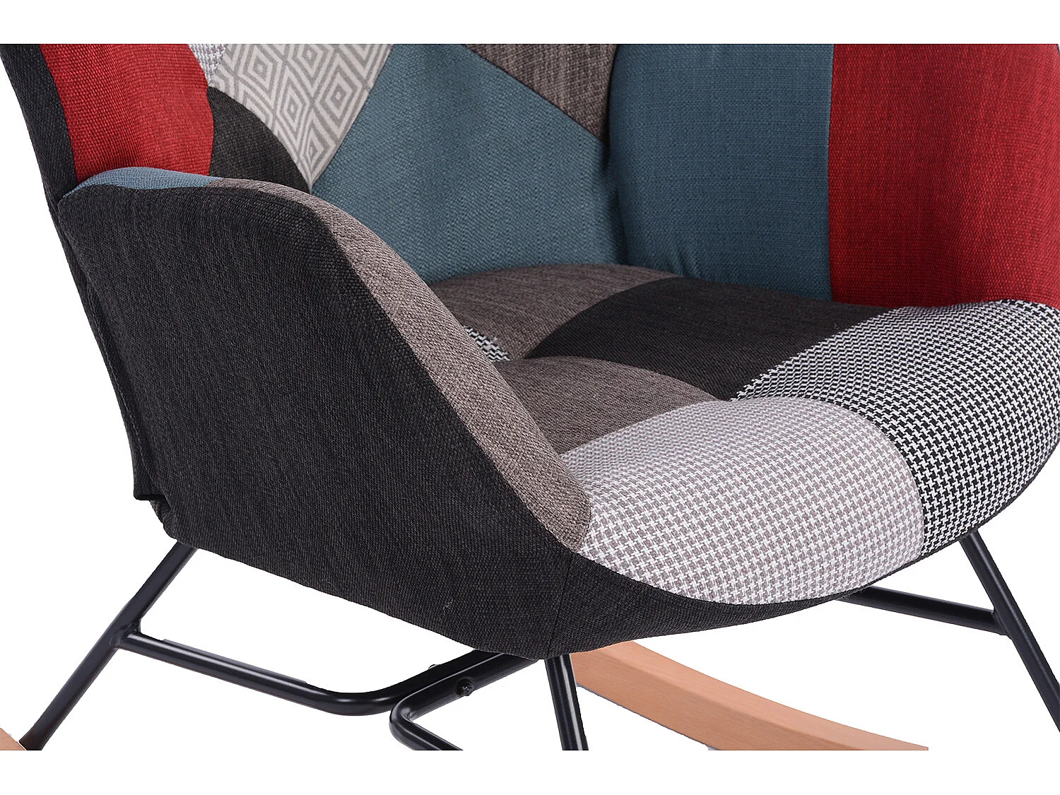 MEUBLES COSY Fauteuil à Bascule Allaitement Scandinave Chaise Loisir et Repos en Tissu Patchwork avec Pieds en E' Bois Métal pour Salon, Chambre, Le Balcon