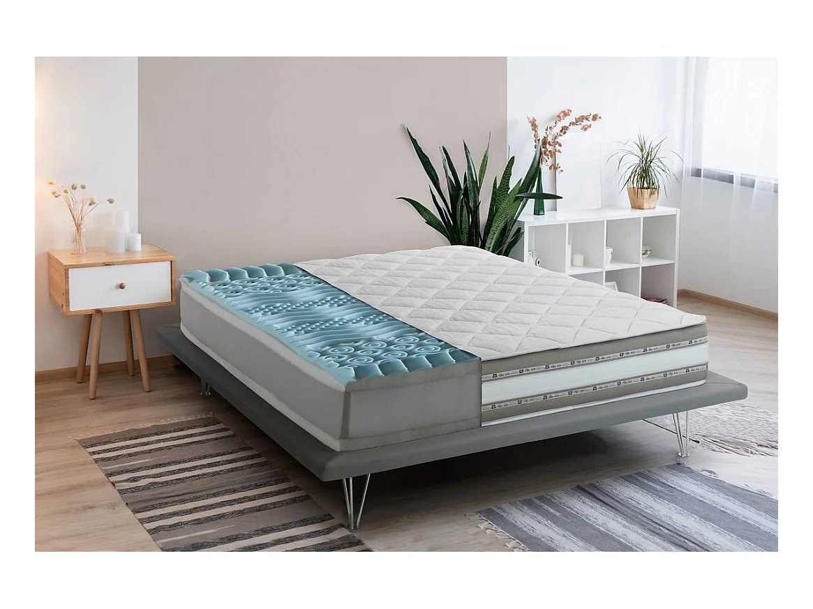 Matelas double Dmirant, matelas en mousse à mémoire de forme et gel avec 9 zones différenciées, 100% Made in Italy, anti-acariens et hypoallergénique, 140x200h27 cm