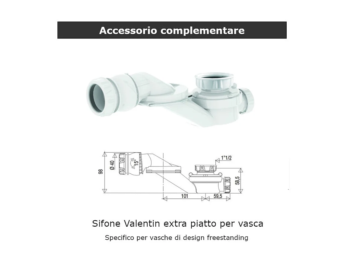 Vasca freestanding ovale FLORIDA nera opaca 180 cm