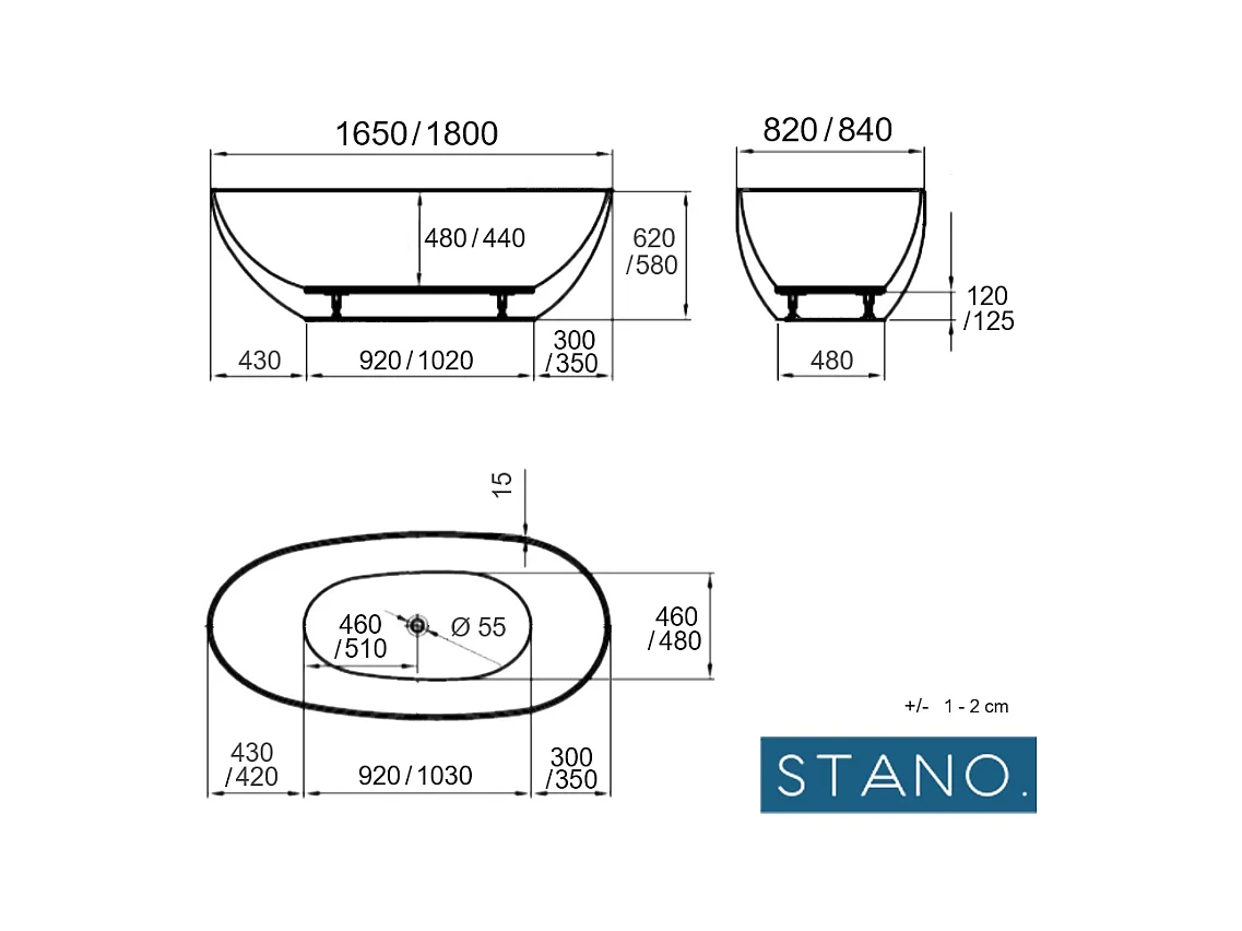Baignoire îlot design ovale FLORIDA noir mat 180 cm