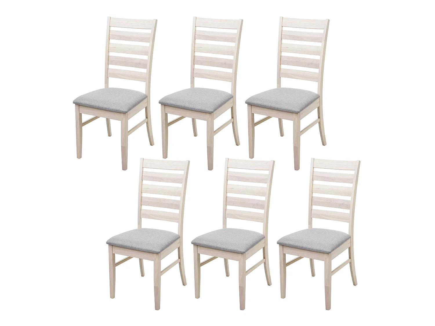 Lot de 6 chaises de salle à manger cuisine chaise tissu gris et bois massif clair 04_0000850