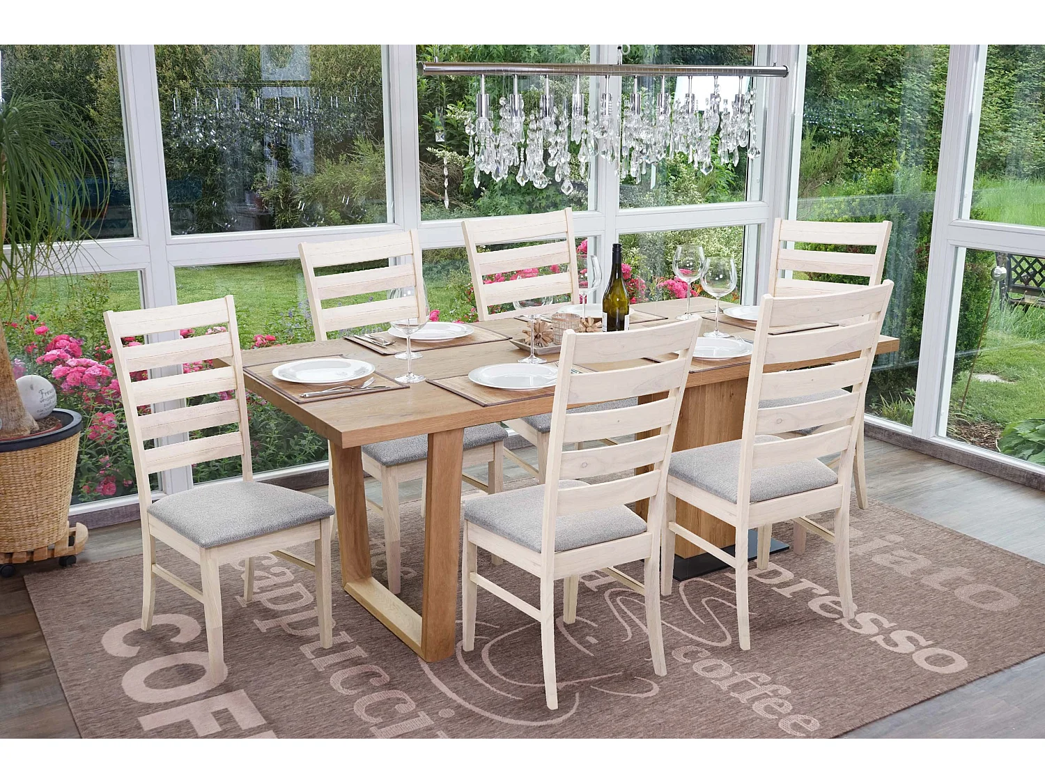 Lot de 6 chaises de salle à manger cuisine chaise tissu gris et bois massif clair 04_0000850