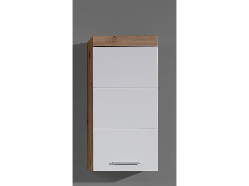 Meuble haut salle de bain mélaminé blanc/chêne brillant. L - H - P : 37 | 77 | 23 cm