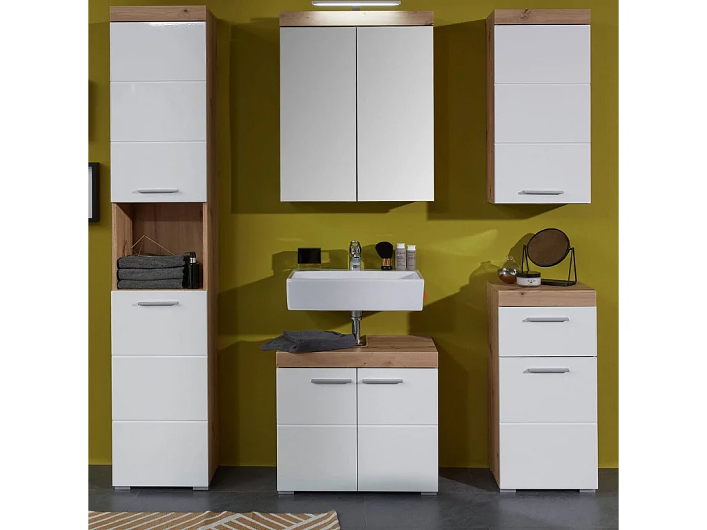 Armoire murale de salle de bain Amanda Blanc et chêne noueux