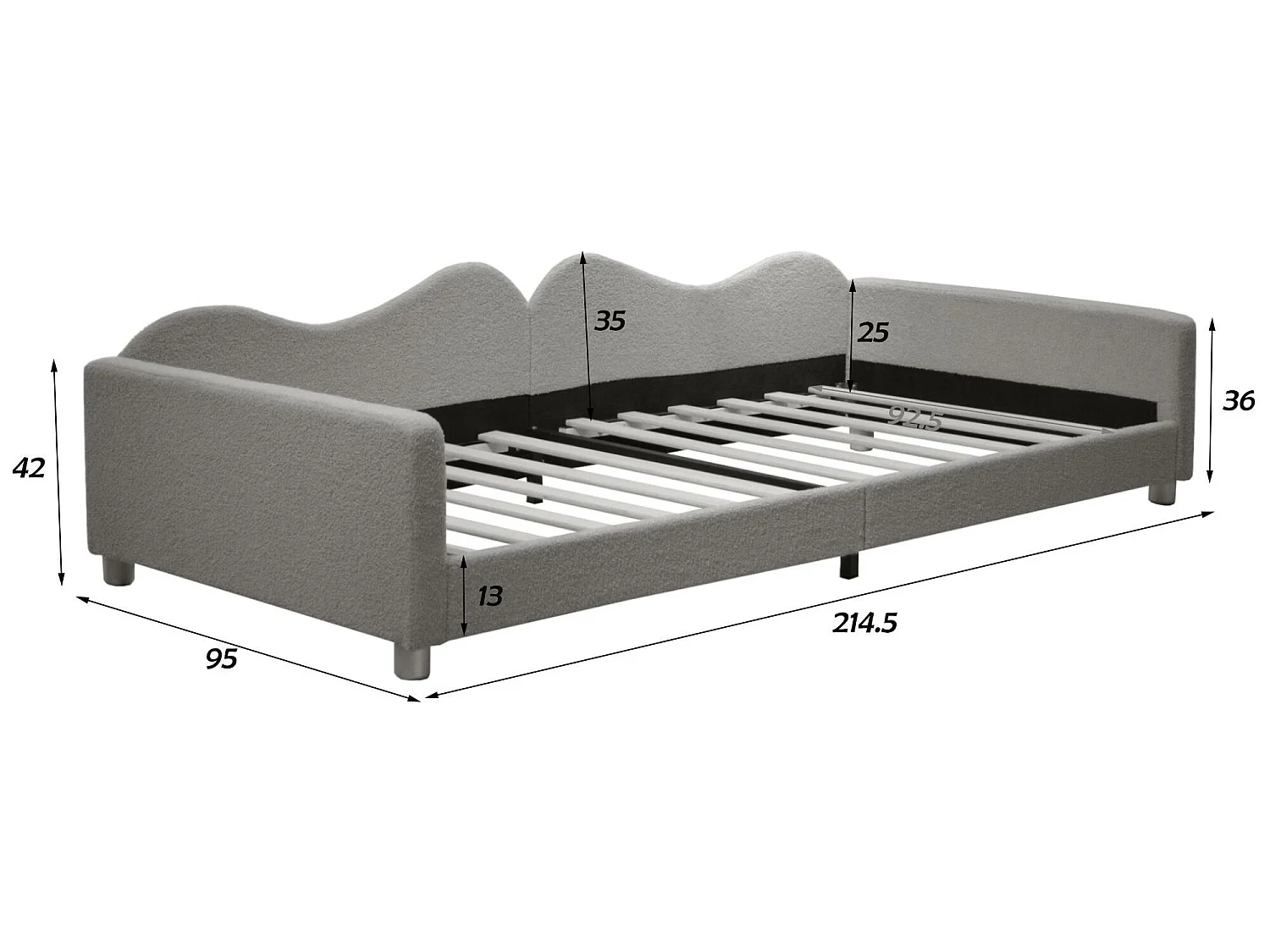 90 x 200 cm großes Tagesbett aus French-Terry-Stoff – mit Lattenrost – Grau